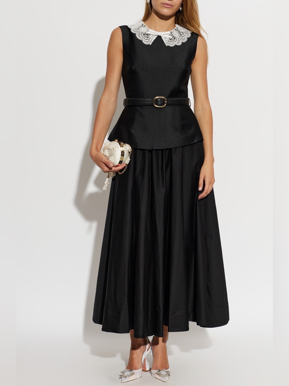 NWOT Self-Portrait BLACK TAFFETA PEPLUM MIDI DRESS - Picture 7 of 8